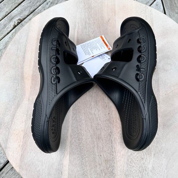 Crocs Baya Slides Unisex Mens 6 Women 8 Sandals Waterproof Black Shoes New - Picture 3 of 16